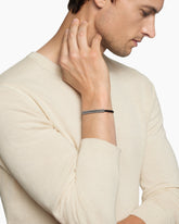 Chevron ID Bracelet  in Black Leather with Sterling Silver, 6.6mm